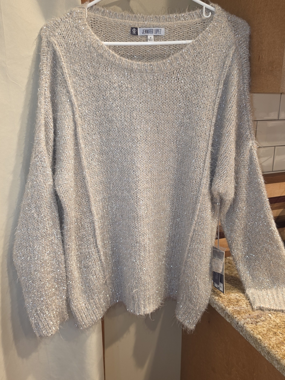 Jennifer Lopez Cream Metallic Knit Sweater